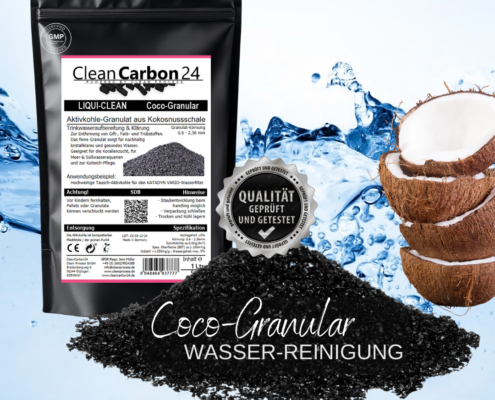 hochreines Kokos‑Aktivkohlegranulat für Trinkwasserfilter, Aquaristik und technische Wasseraufbereitung